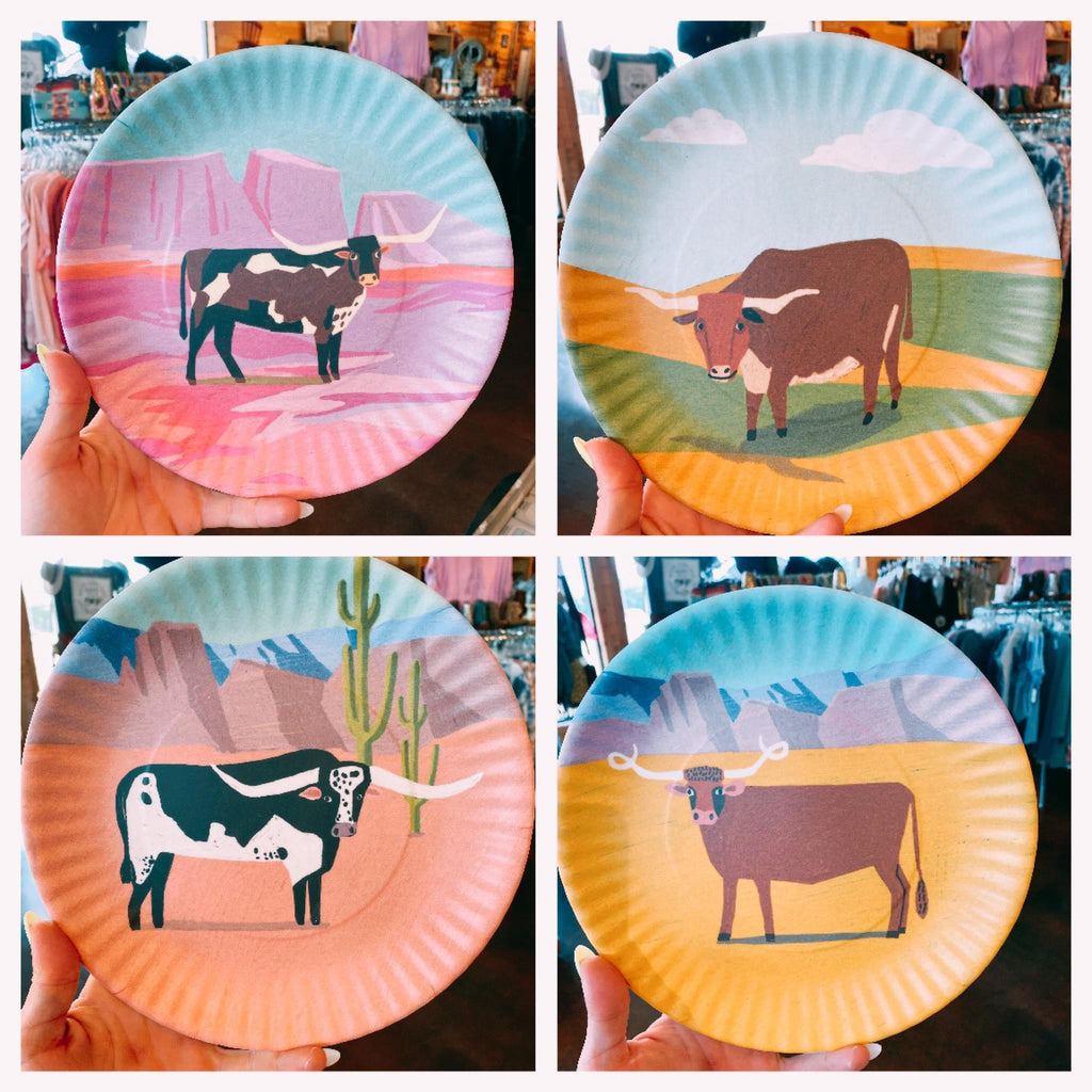 Longhorn Melamine Plates- set of 4