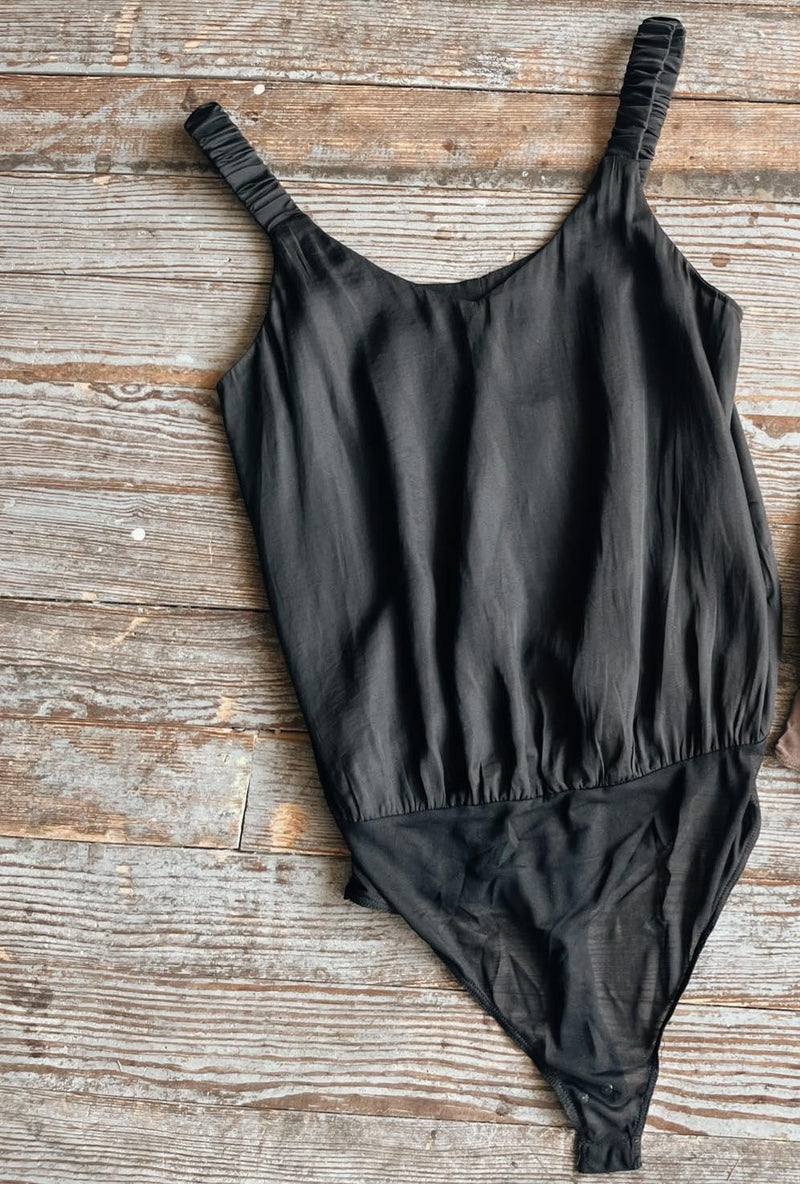 Black Ruched Sleeve Bodysuit
