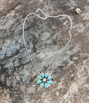 Turquoise and Pearl Daisy Necklace