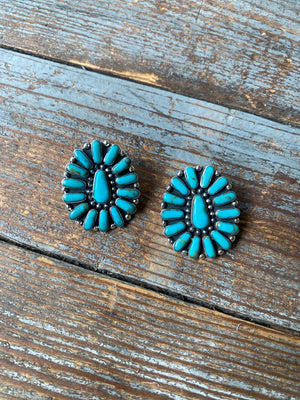 Large Turquoise and Sterling Cluster Earring