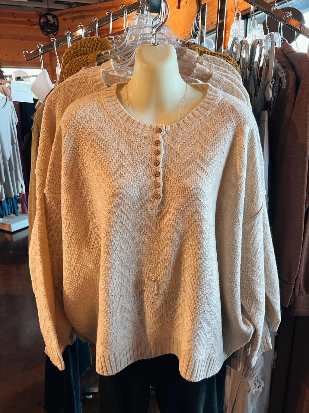 Cream French Terry Henley Top