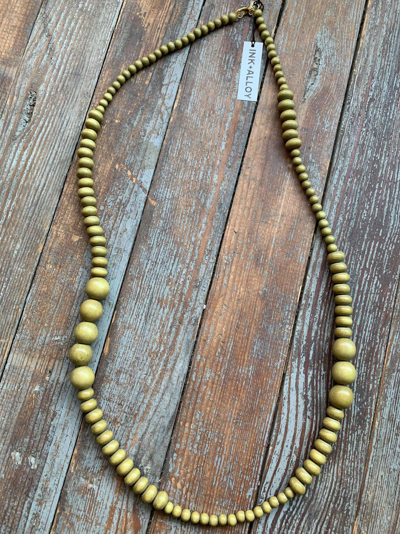 sage wood long single strand necklace 44