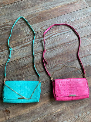 croc embossed crossbody bags with chain strap