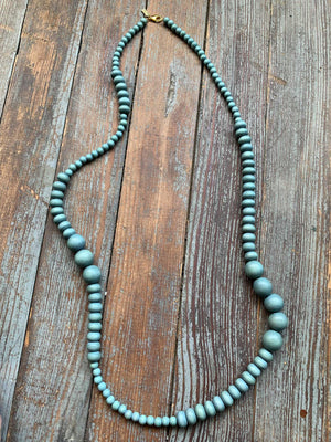 teal wood long single strand necklace 44" Ink + Alloy