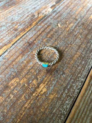 Rectangle Turquoise and Braided Sterling Stacking Ring