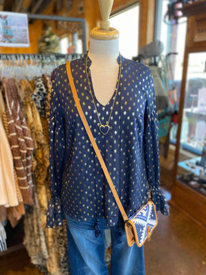 Navy Top with Gold Polka Dots