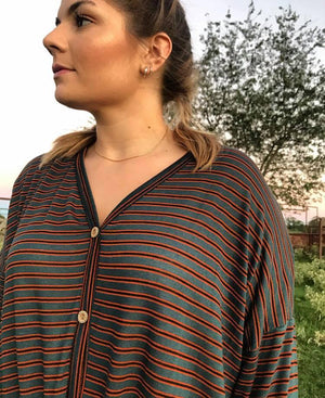 Button down striped top with knot detail