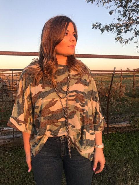 Camo Top with Folded Sleeves