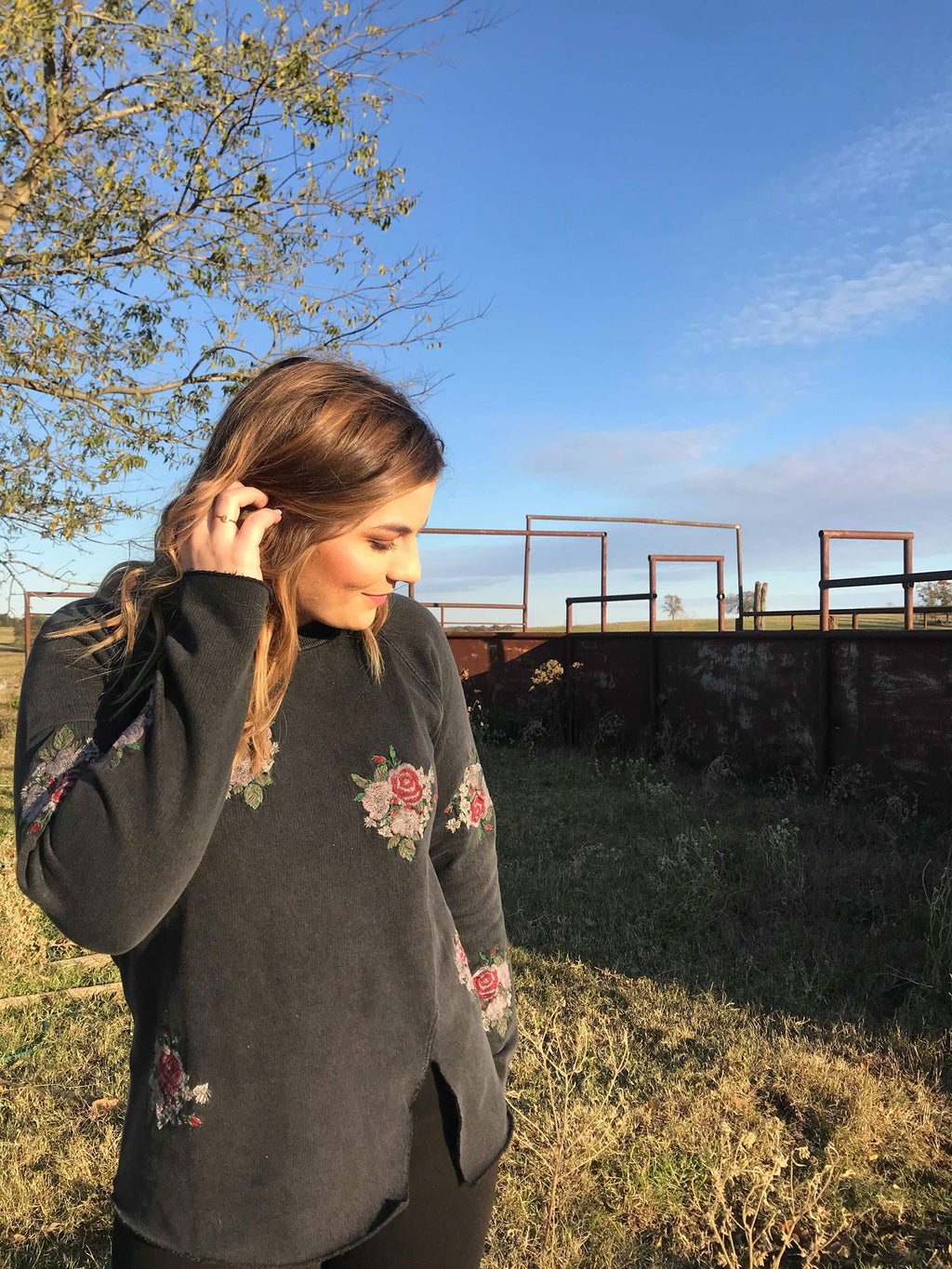 Embroidered Rose Pullover