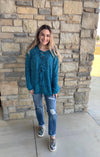 Teal Lace Up Sweater