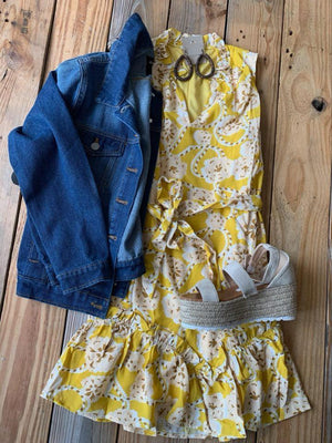 Yellow Floral Dress with Tie
