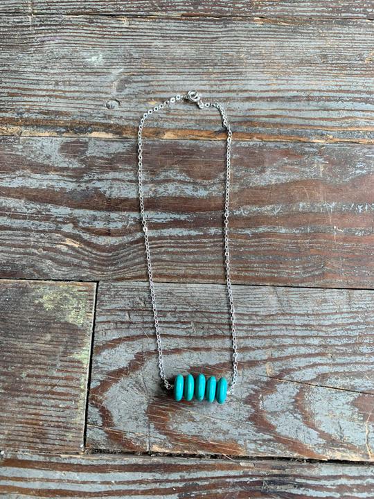 sterling necklace with 5 turquoise disks