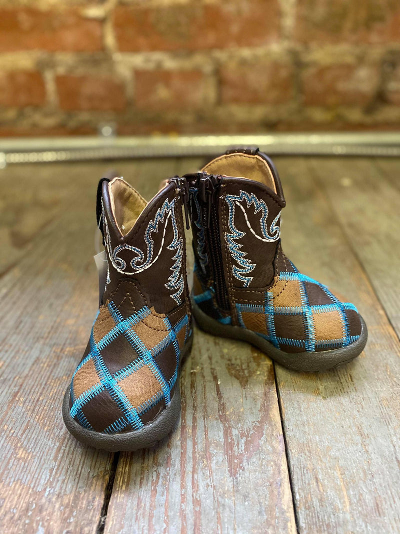 Turquoise Patchwork infant boots