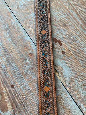 1914BE5 Turquoise Tooled Belt