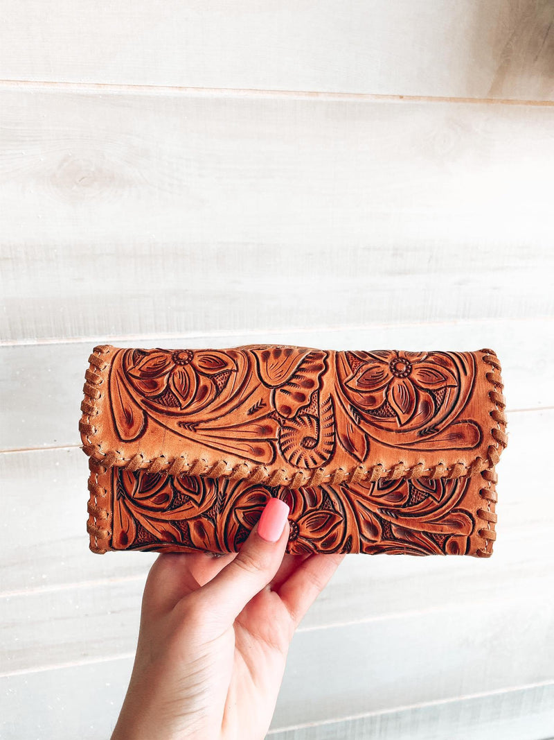 Floral Tooled Crossbody Wallet