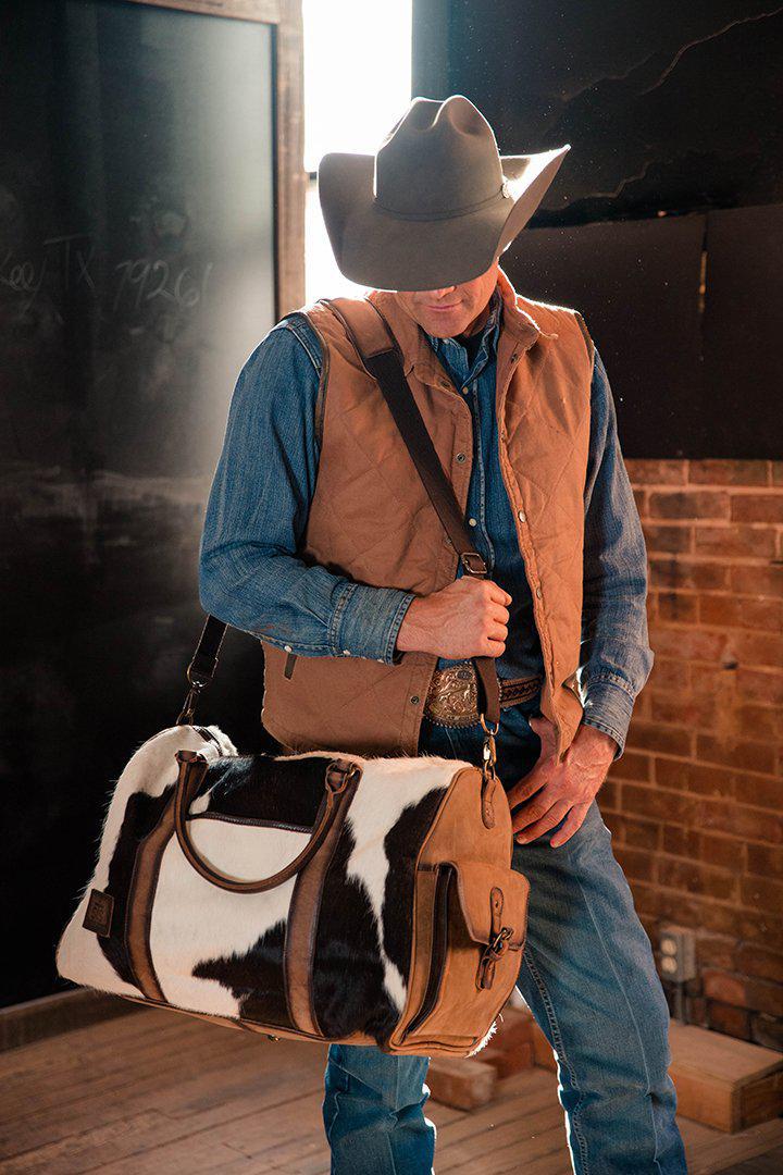 Brown Cowhide & Buckle Duffle Bag – The Cinchy Cowgirl