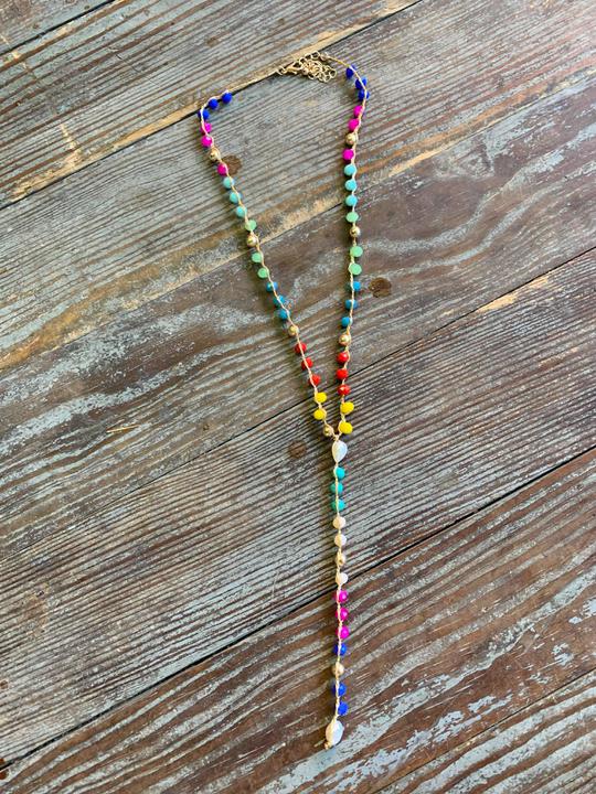multi color bead and pearl lariat necklace