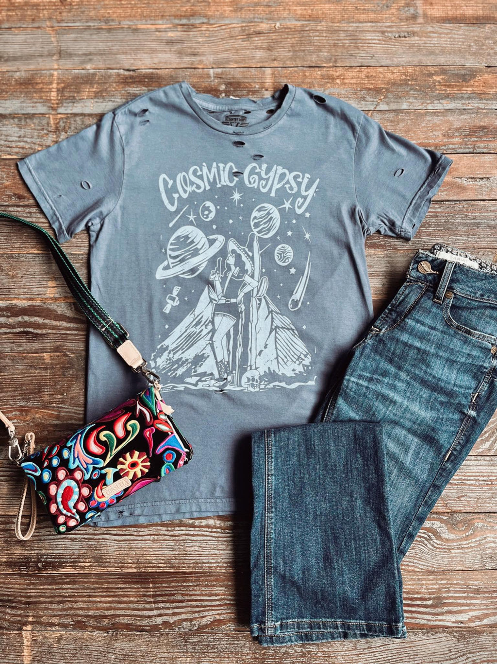 Cosmic Gypsy Distressed Cropped Tee
