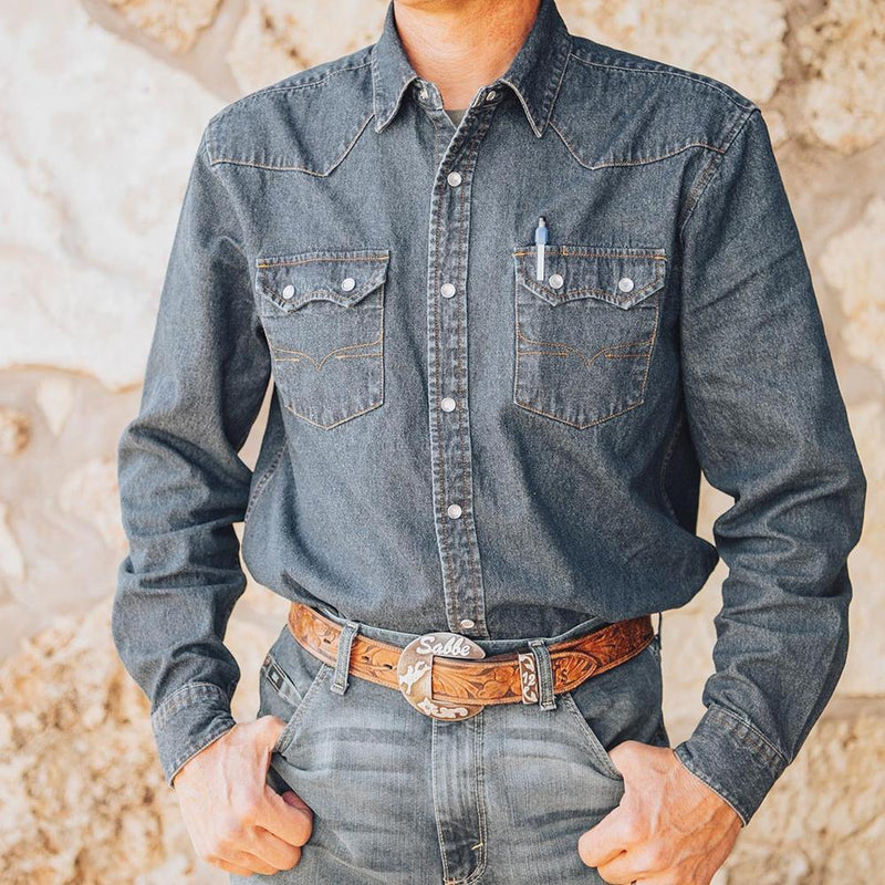 Product Name: Blue Ranchwear Men's Long Sleeve Denim Western Snap Shirt