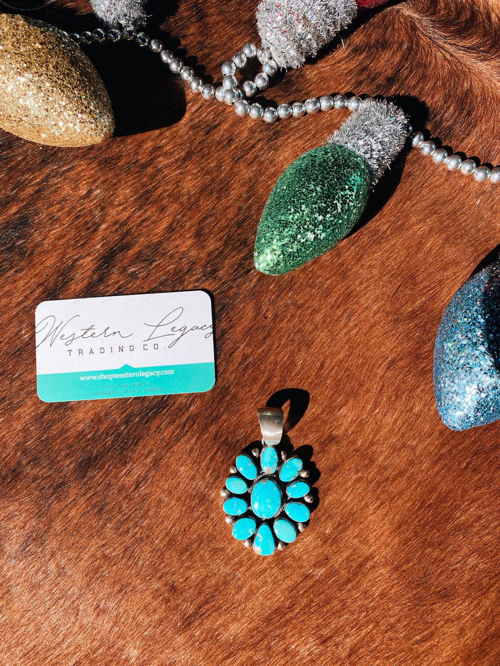 XL Signed and Stamped Flower Turquoise Pendant