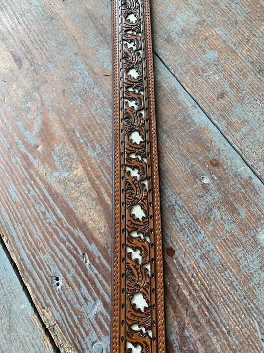1787BE3 tooled belt with cream inlay
