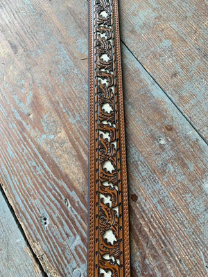 1787BE3 tooled belt with cream inlay