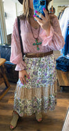 Floral Mixed Material Maxi Skirt