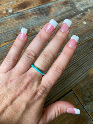 Smooth Turquoise and Sterling Inlay Stacking Ring - 4 colors
