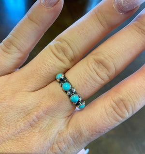 4 Stone Sterling & Genuine Turquoise Ring