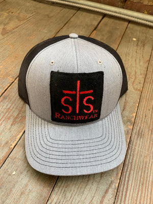 STS grey & black leather patch cap